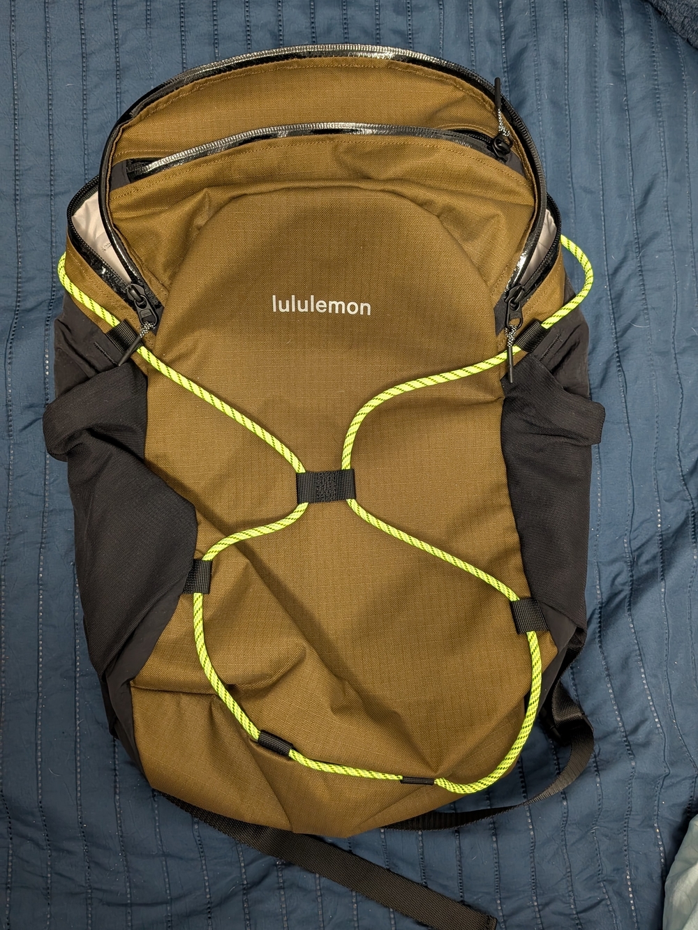 lululemon athletica Backpack: Deep Artifact/Black w/Neon Yellow Cord
